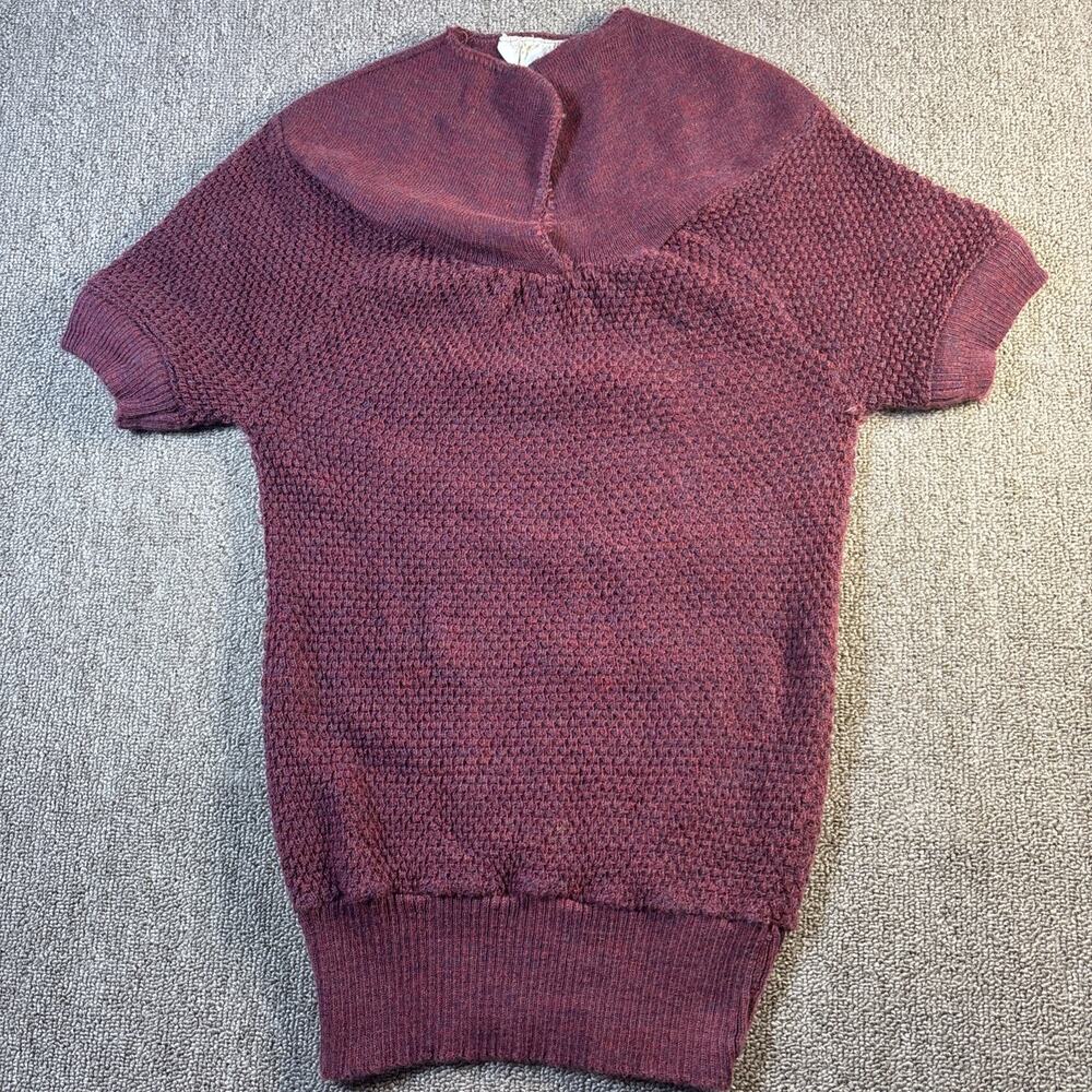 Vtg 70s Buttercup Knitwear Top Red Waffle Small Retro 13.5x23